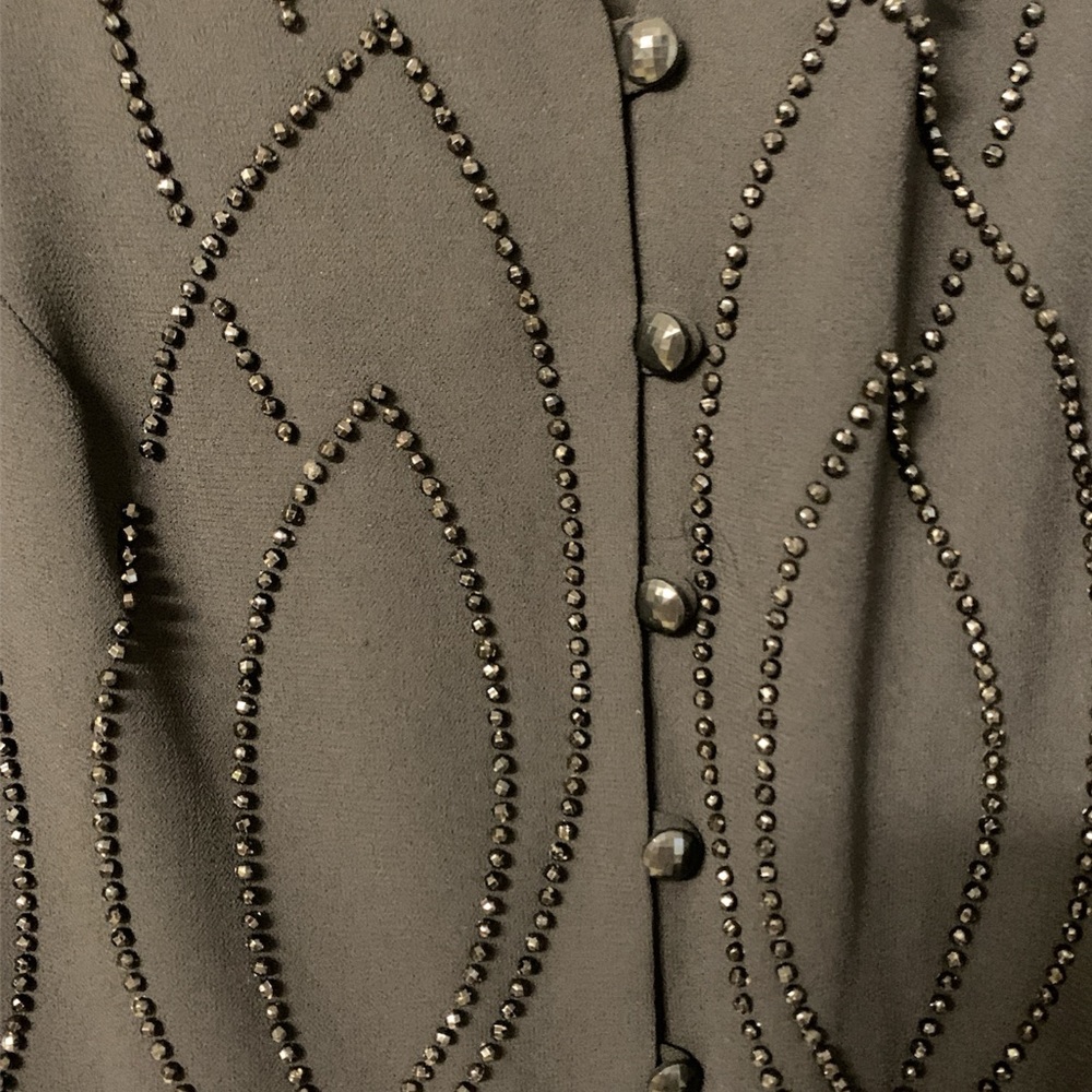 Dress Barn Black Embellished Blouse with 3/4 Sleeves and Mandarin Collar 16W